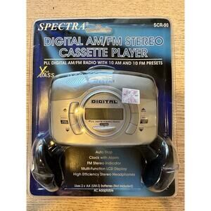 Spectra SCR-90 Digital AM FM Stereo Cassette Player Walkman NIB Headphones